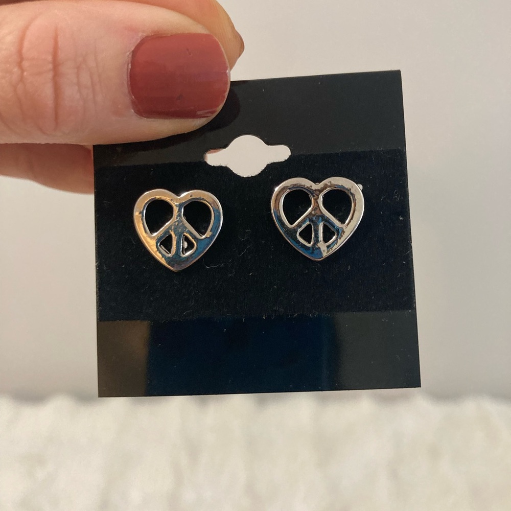 Silver Heart Peace Sign Earrings